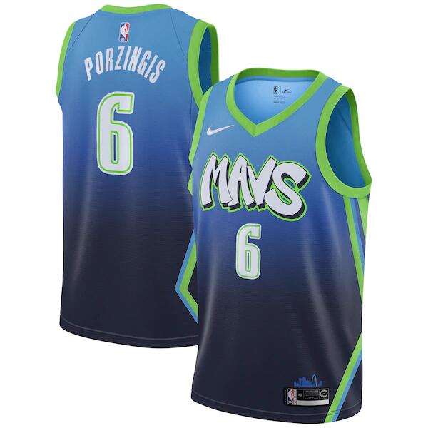 Men's Dallas Mavericks #6 Kristaps Porzingis Blue NBA City Edition Stitched Jersey